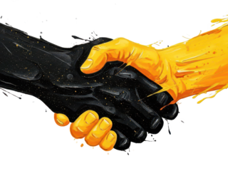 Handshake illustration with black and yellow colors in artistic style isolated on transparent background