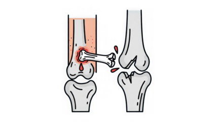 knee injury with broken bone and blood