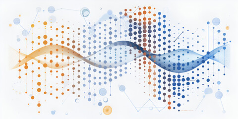 Visualizing Data Flow: Abstract Waves and Dots | Data Analytics in Motion: The Art of Waves and Dots | Abstract Digital Patterns: Blue & Orange Data Waves