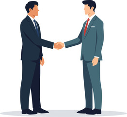Two businessmen shaking hands to seal a deal. Flat vector illustration in Corporate Memphis style. Partnership, agreement, collaboration, and trust concept isolated on white background.
