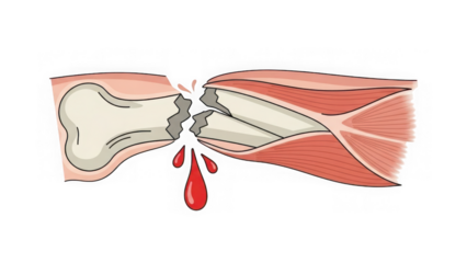 Torn muscle with bone and blood