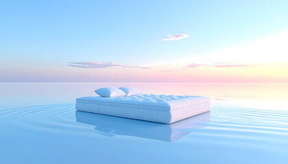 Floating Mattress on Calm Ocean at Sunset