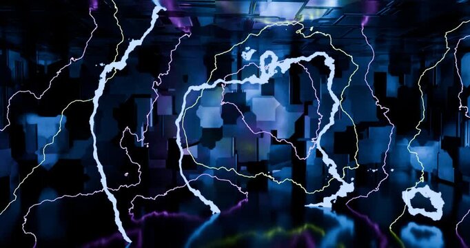 Neon Lightning on Geometric Background looping animation