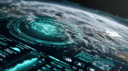 Futuristic Global Data Network Interface Overlaying Planet Earth from Space