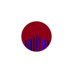 Shiny 3D round button and national flag icon of Japan featuring a red circle symbol on a white vector illustration map design