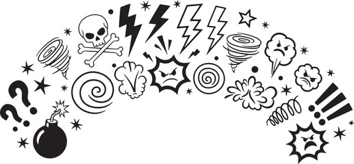 Black comic swearing and anger symbols vector, isolated background.