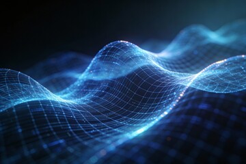 Abstract blue digital wave network visualization showcasing futuristic technology, data flow, and connectivity concepts in a sci-fi style.