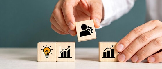 手元でアイコンキューブを配置する革新性を示すミニマル構図