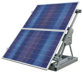 Photovoltaic solar panel mounted on adjustable metal frame isolated with transparent background