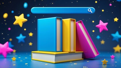 Colorfulbooksandsearchbarinspace