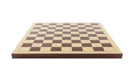 Empty Wooden Chess Board Product Shot isolated PNG with Transparent Background