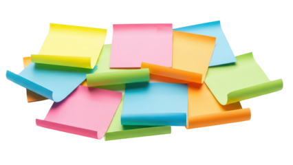 Pile of colorful blank sticky notes with curled edges isolated PNG with Transparent Background