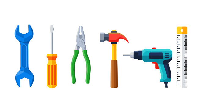 Colorful set of various tools for repair and construction