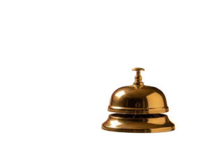 Golden service bell with polished finish and classic design isolated on transparent background