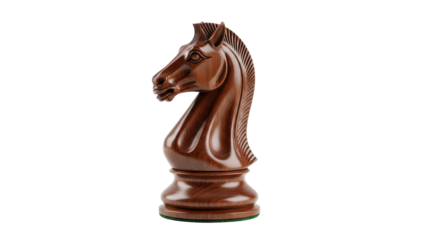 Dark Brown Wooden Chess Knight Piece isolated PNG with Transparent Background