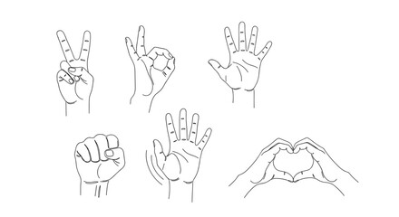Fototapeta premium Collection of various hand gestures and signs in black and white