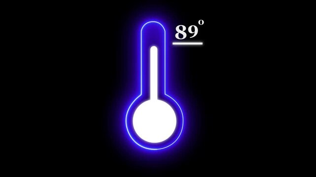 Thats indicates weather temperature 89 degree increase or decline. Neon Medical thermometer icon 4k animation...  