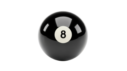 Isolated Black Eight Ball with White Number 8 isolated PNG with Transparent Background