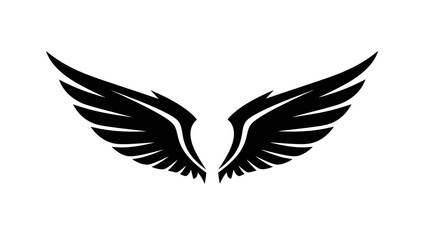 Fototapeta premium Black silhouette of spread wings on a white background