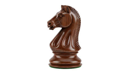 Dark Brown Wooden Chess Knight Piece isolated PNG with Transparent Background