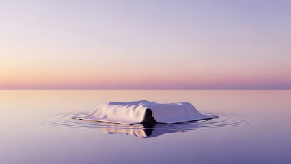 Sculpted Object Drifting on Calm Water at Sunset