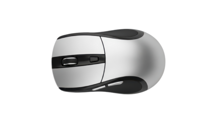Top View of Silver and Black Computer Mouse isolated PNG with Transparent Background