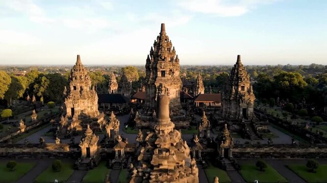 Aerial View of Prambanan Temple Complex Indonesia.
