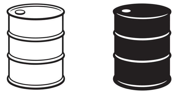 Line art and solid silhouette industrial drum set featuring two metal barrels for oil and energy concepts