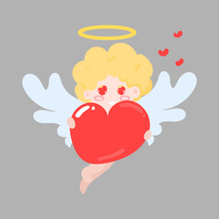 Obraz premium A cute cartoon cupid angel holding hearts to celebrate love and Valentine’s Day