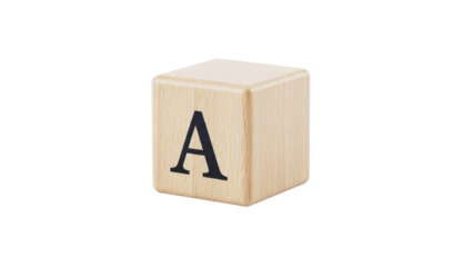 Single Natural Wooden Alphabet Block with Black Letter A isolated PNG with Transparent Background
