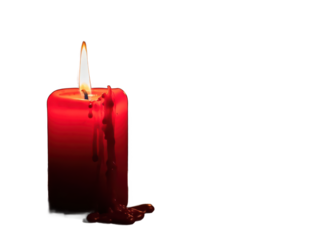 Red candle with ribbon and flame isolated on transparent background