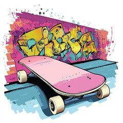 Pink Skateboard on Blue Ramp Urban Skateboarding Scene
