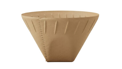 Obraz premium Brown paper coffee filter isolated on white, unbleached cone coffee filter for pour over brewing, eco-friendly natural fiber coffee dripper accessory