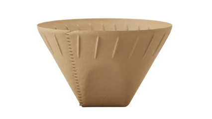 Natural Brown Paper Cone Coffee Filter Product Shot for Pour Over Brewing isolated PNG with Transparent Background