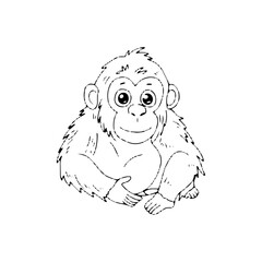 Kawaii baby orangutan vector black and white  © Griyolabs