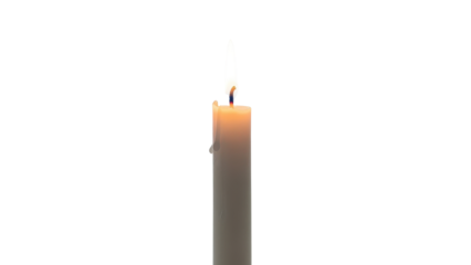 Lit White Pillar Candle with Wax Drips isolated PNG with Transparent Background
