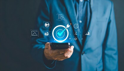 Businessman managing business risks and investment control using mobile technology