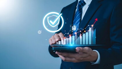 Businessman managing business risks and investment control using mobile technology