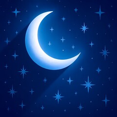 Fototapeta premium Moon And Stars Night Sky Illustration With Crescent Moon And Sparkling Lights