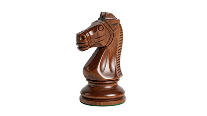 Single Dark Wooden Chess Knight Piece Product Shot isolated PNG with Transparent Background