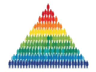 Colorful pyramid structure with human figures representing hierarchy or organization isolated on transparent background