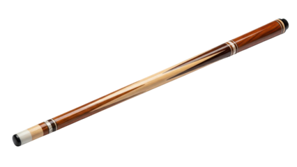 Diagonal Brown and Beige Wooden Billiard Pool Cue Stick isolated PNG with Transparent Background