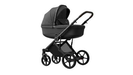 Fototapeta premium Modern Dark Gray Baby Stroller with Bassinet Product Shot isolated PNG with Transparent Background