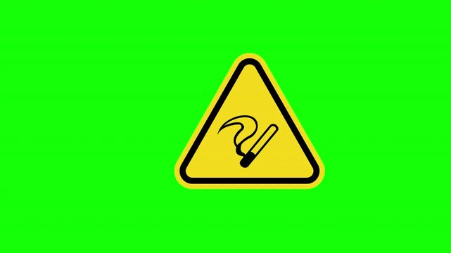 Yellow Triangle Warning Harmful Fumes Smoking Area Sign Loop Animation with Alpha Channel