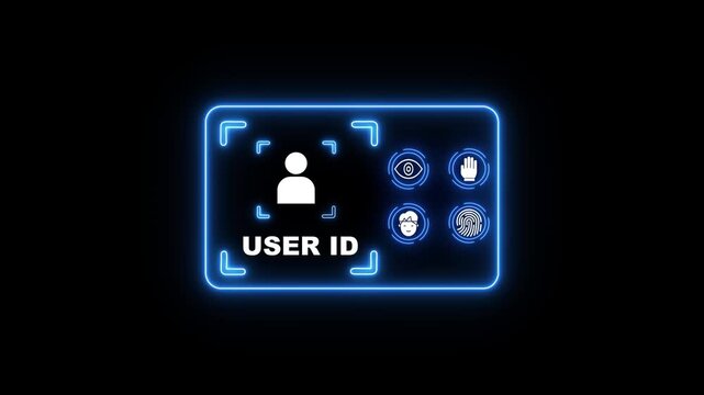 User I D authentication with biometric verification on a neon-lit interface user id neon interface login