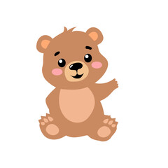 Obraz premium Cute brown teddy bear cartoon holding a heart isolated vector illustration for children