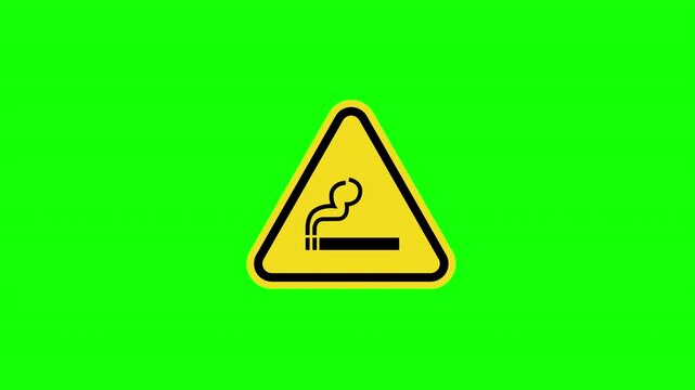 Yellow Triangle Warning Harmful Fumes Smoking Area Sign Loop Animation with Alpha Channel