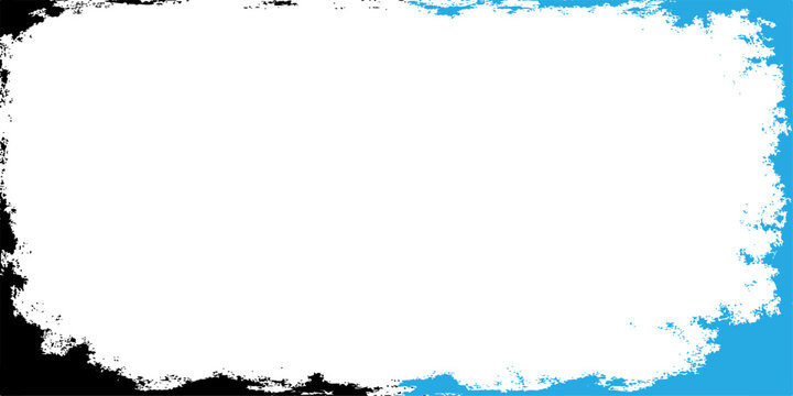 Vintage blue grunge frame with a black ink splatter texture and artistic spray paint border design for a grungy vector background banner