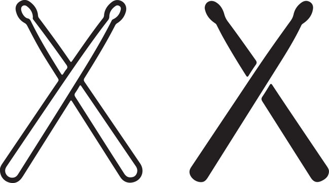  Drum Sticks Black Icon Isolated on White Background, Monochrome Vector Illustration.