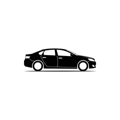 Naklejka premium Sleek black sedan car silhouette vector illustration, embodying modern personal transport and urban mobility in a minimalist graphic design concept
